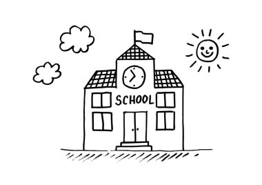 Beyaz arkaplanda okul çizimi