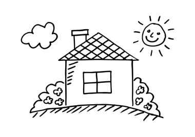 beyaz arkaplanda ev çizimi