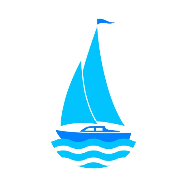 Blue sailboat vector icon on white background, isolated object — Stock Vector