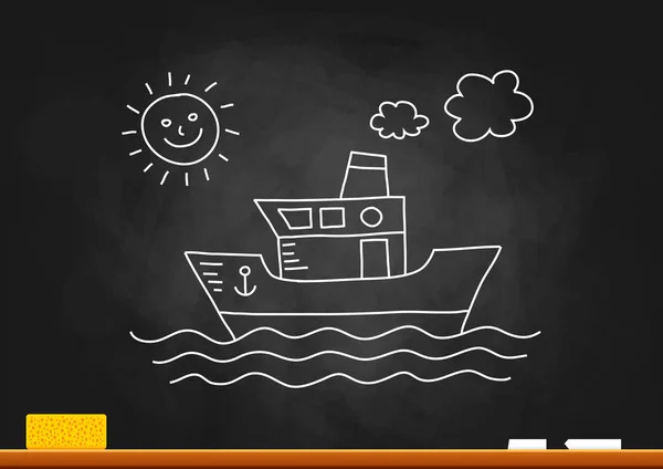 Passenger ship drawing on blackboard — Stock Vector