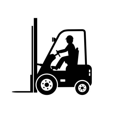Beyaz arkaplanda siyah forklift kamyon vektör simgesi