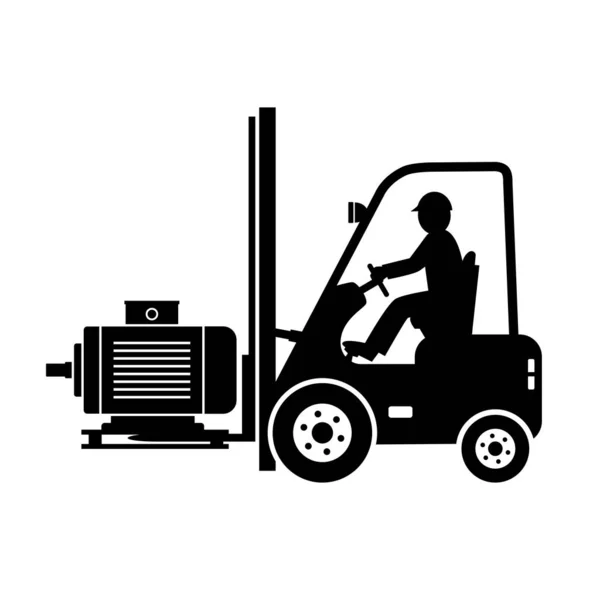 Black forklift truck vector icon on white background — Stock Vector