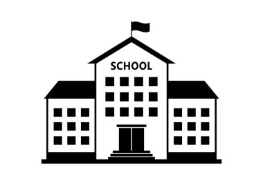 Okul vektör simgesi, beyaz arkaplanda izole edilmiş bina