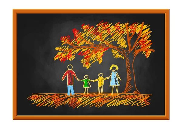 Familienzeichnung auf Tafel, Herbstbaum — Stockvektor