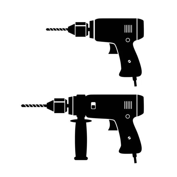 Iconos de vectores de taladro negro sobre fondo blanco — Vector de stock