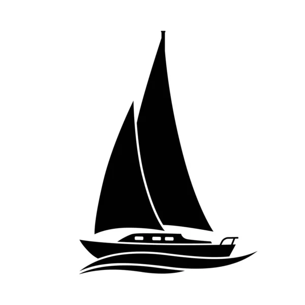 Black sailboat vector icon on white background, isolated object — Stock Vector