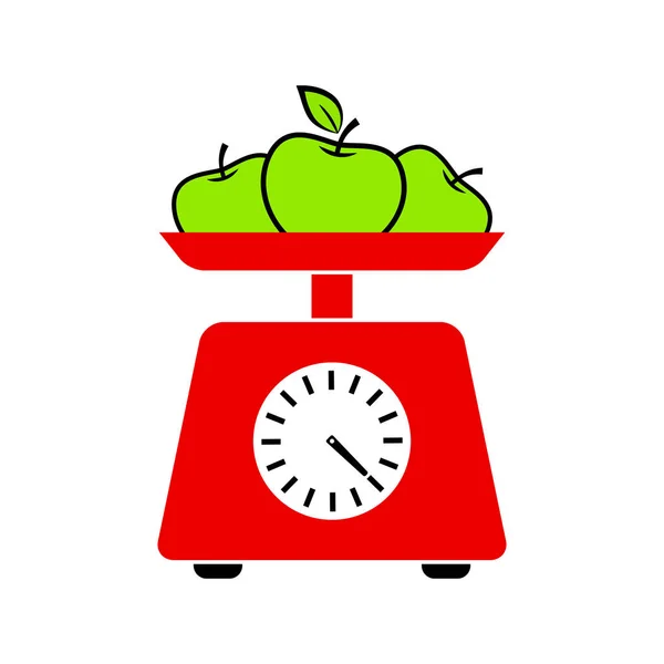 Keukenweegschaal vector pictogram op witte achtergrond, groene appel — Stockvector