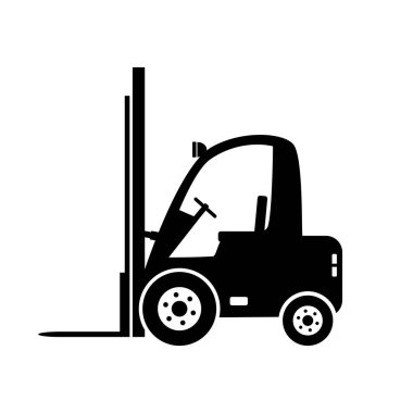 Beyaz arkaplanda siyah forklift kamyon vektör simgesi