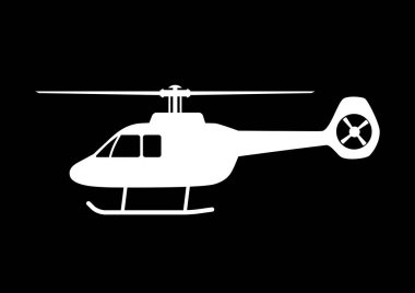 Siyah arkaplanda beyaz helikopter vektör simgesi