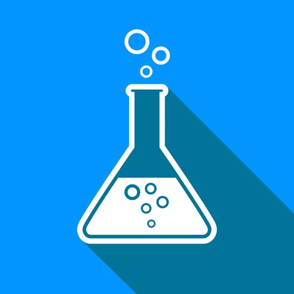 Icono del vector de vidrio de laboratorio sobre fondo azul — Vector de stock