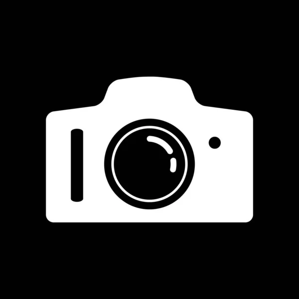 Witte camera vector pictogram op zwarte achtergrond — Stockvector