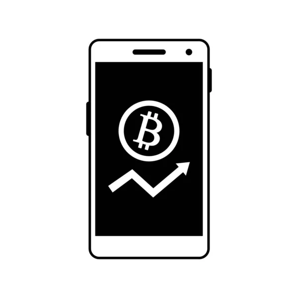 Icono de vector de teléfono inteligente sobre fondo blanco, icono de bitcoin — Vector de stock