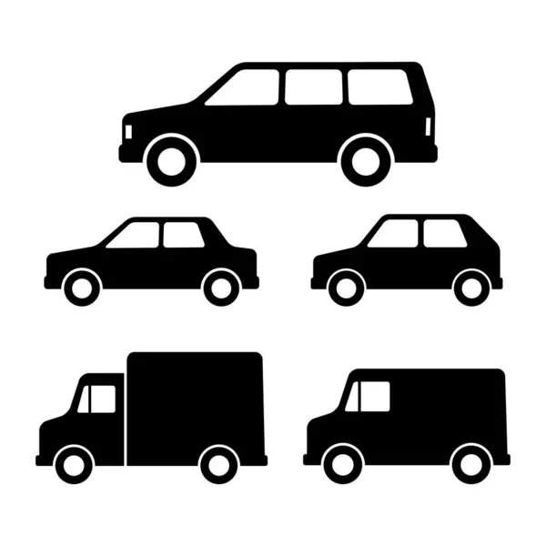 Icone vettoriali auto nere su sfondo bianco — Vettoriale Stock