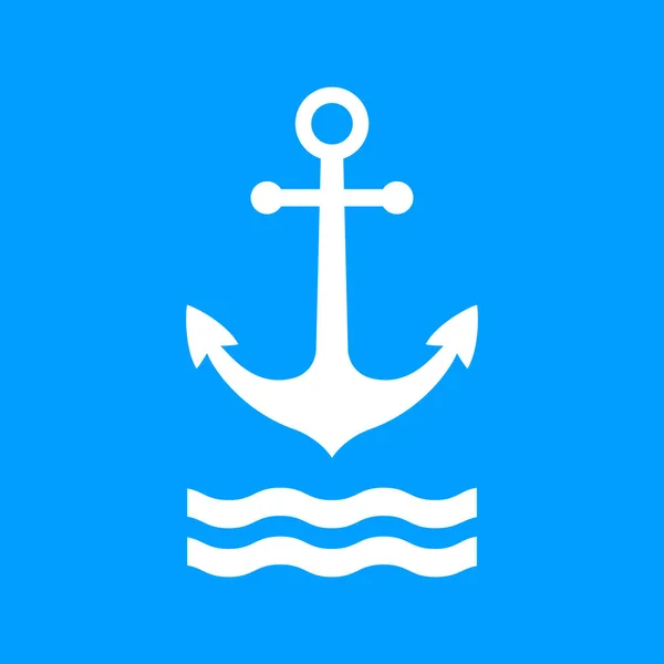 Icona bianca del vettore di ancoraggio su sfondo blu — Vettoriale Stock