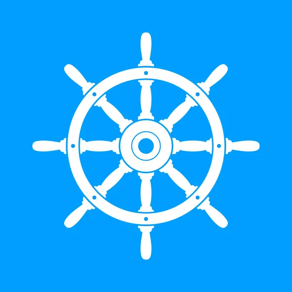 Icône Vectorielle Gouvernail Blanc Sur Fond Bleu — Image vectorielle
