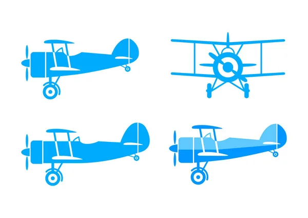 Blauw Vliegtuig Vector Pictogrammen Witte Achtergrond — Stockvector