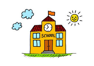 Beyaz arkaplanda okul çizimi