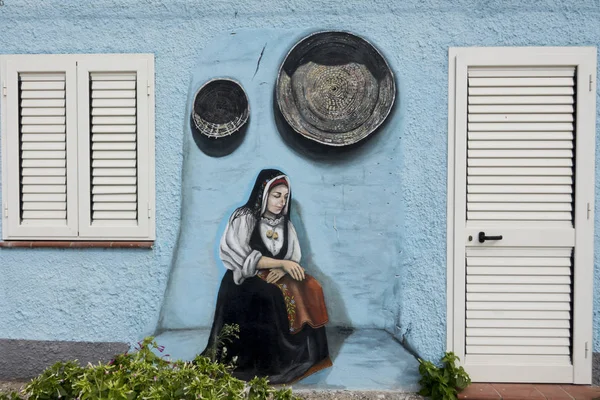 Oristano Sardinia Itália Septembro 2019 Pintura Uma Mulher Vestido Preto — Fotografia de Stock