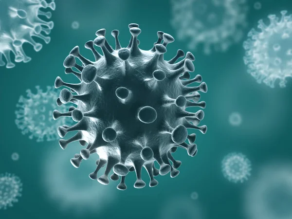 Коронавирус COVID-19, китайский вирус, бактерии, 3D-рендеринг — стоковое фото