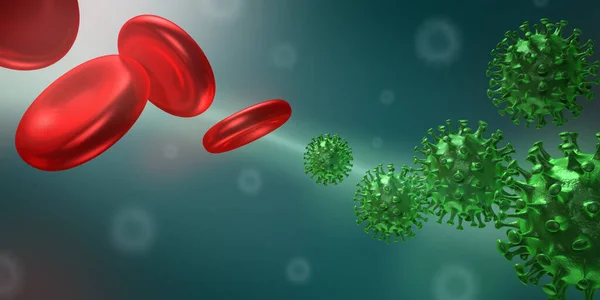 Coronavirus COVID-19 ve Kan Hücreleri, 3D görüntüleme — Stok fotoğraf