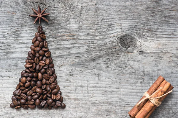 Christmas tree greeting card made of coffee — Stock Photo, Image
