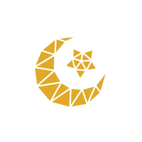Gouden Moslim Islamitisch Logo Lage Polystijl Maan Sterrensymbool Ramadan Kareem — Stockvector
