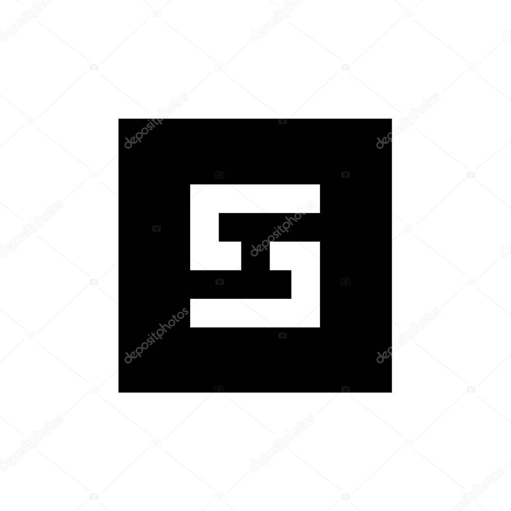 Digital Letter S Icon Logo, Combined With Square Shape, Black and White Illustration