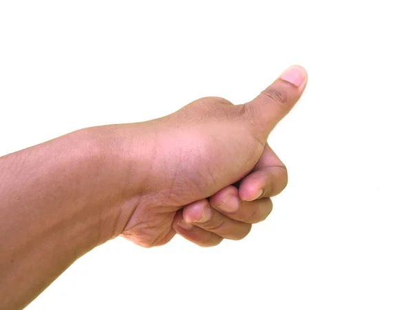 手的姿势 拇指向上或拇指指尖的东西 白色背景隔离 — 图库照片