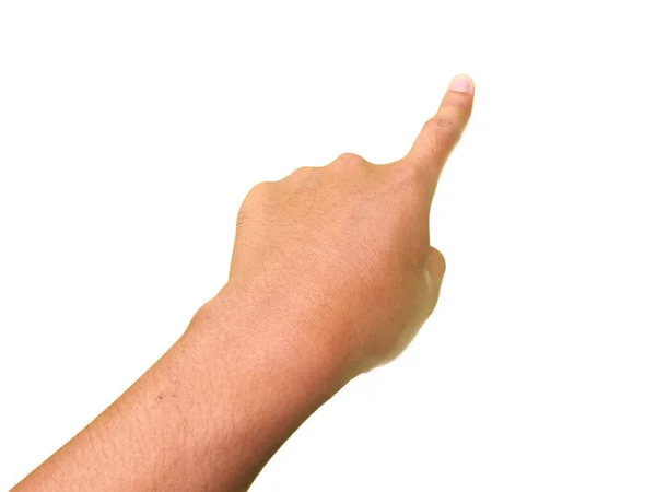 Gestos Mão Toque Dedo Índice Apontando Algo Isolado Fundo Branco — Fotografia de Stock