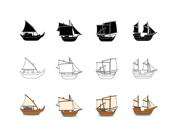 Asian Traditional Ship Collection Vector Illustrations — стоковий вектор