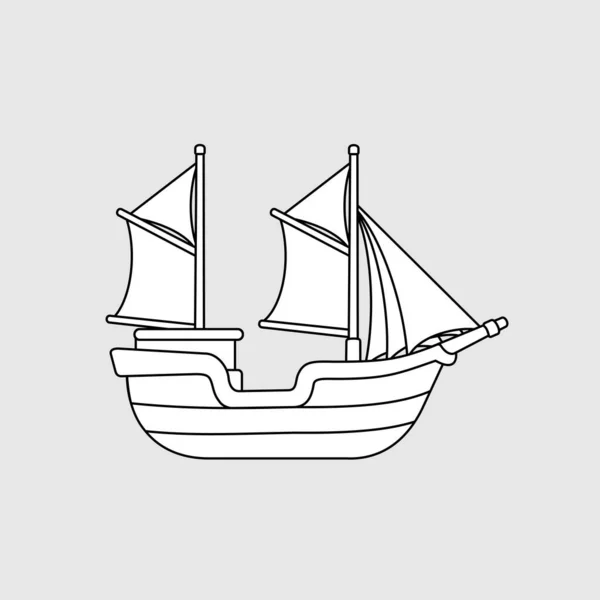 Pinisi Indonesian Traditional Ship Black White Vector Illustration — стоковий вектор