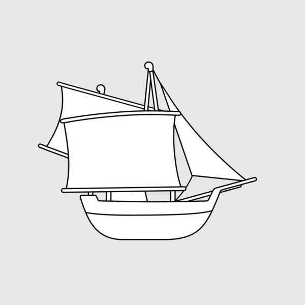 Kapal Padekawang Sulawesi Індонезійський Традиційний Корабель Black White Vector Illustration — стоковий вектор