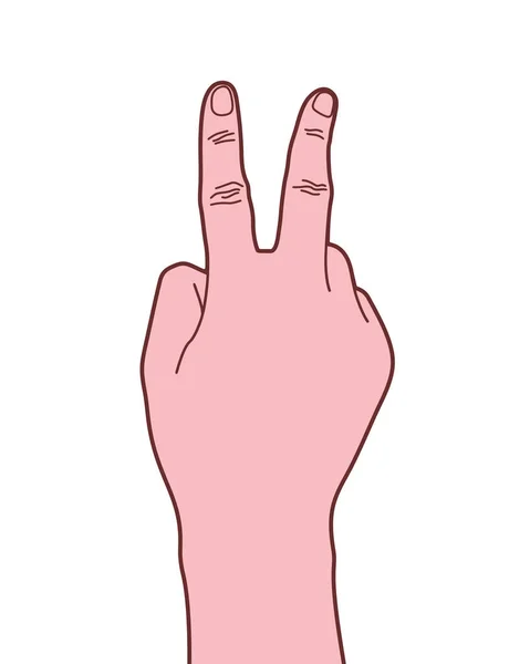Handzeichen Cartoon Stil Nummer Zwei Handgeste Vektorillustration — Stockvektor