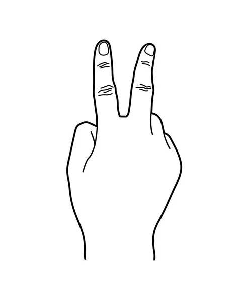 Handgeste Nummer Oder Nummer Zwei Handzeichen Körpersprache Linienkunst Illustration — Stockvektor