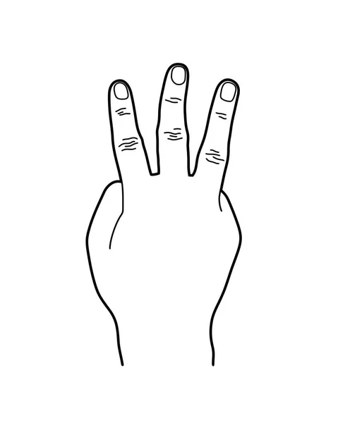 Zahl Oder Drei Handzeichen Linienkunst Stil Illustration — Stockvektor