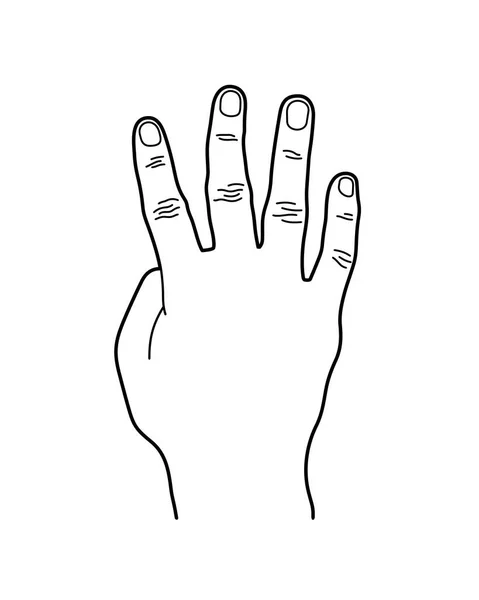 Zahl Oder Vier Hand Zeichen Zeichenkunst Stil Illustration — Stockvektor