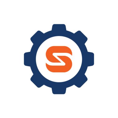 Semboller S harfi Gear Sembolü, Vektör logosu veya Simge Tasarımı ile birleştirildi