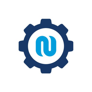 N Logosu, N Sembolü Gear Sembolü, Vektör Logosu veya Simge Tasarımı ile birleştirilmiştir.