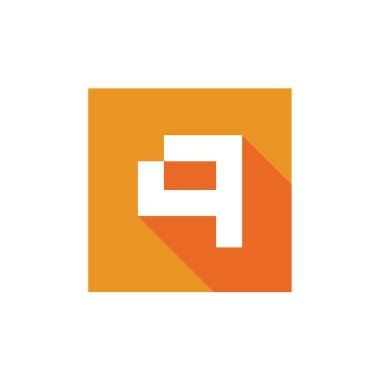Dijital Harf Q Vektör Logosu, Q Simgesi Tasarımı Orange Square ile Birleştirildi