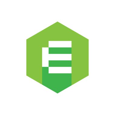 Uzun Gölgeli E Alfabesi Logo Simgesi, Düz Tasarım Çizimi