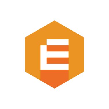 E Logosu, Turuncu Renkli Altıgen Simgesi, Uzun Gölgeli Düz Tasarım