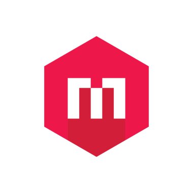 M Harfi Logosu, Kırmızı Altıgen Simgesi, Uzun Gölgeli Düz Tasarım Biçimi