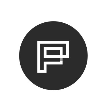 Başlangıç Alfabesi P, Minimalist Monogram Teknoloji Logosu, Siyah Çember Arkaplanındaki Beyaz Renk - Vektör
