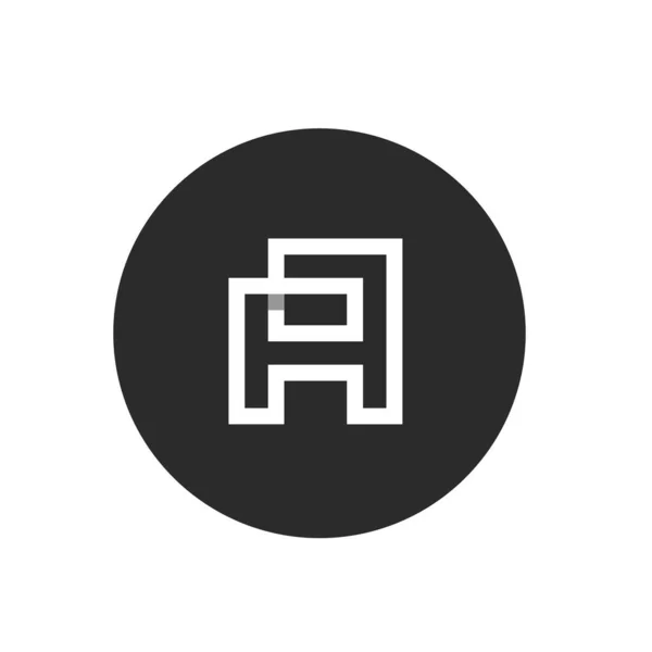 Minimalist Mongram Line Art Logo White Color Black Circle Background — 스톡 벡터