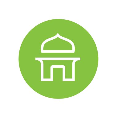 Basit İslami cami logosu, vektör çizgisi sanat tarzı, yeşil cami işareti