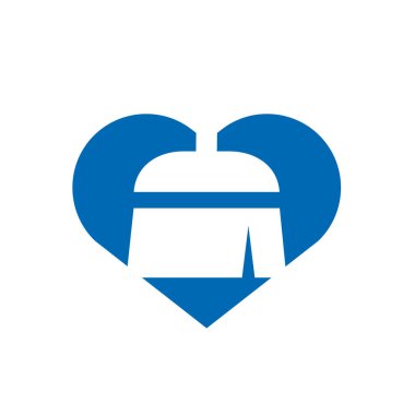 Temizlik ve Bakım Logosu Konsepti, Süpürge ve Kalp Simgesi Tasarımı, Vektör İllüstrasyonu