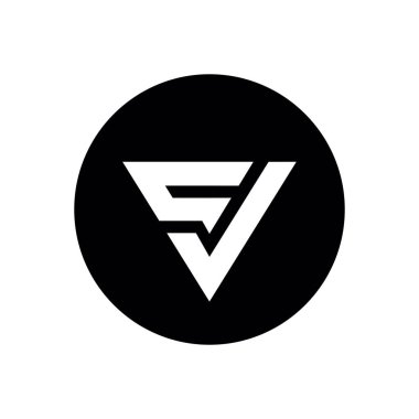 Harf CV veya VC Logo Simgesi, Üçgen ve Çember Şekil Tasarımı, Siyah ve Beyaz Renk - Vektör