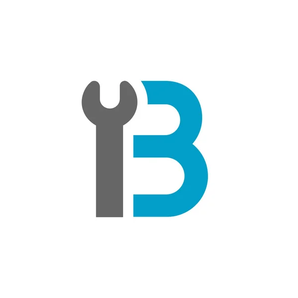 B harfi Wrench Logo Simgesi. Tesisatçı, Tamirci veya Tamirci. Mavi ve Gri Renk Vektörü İllüstrasyonu