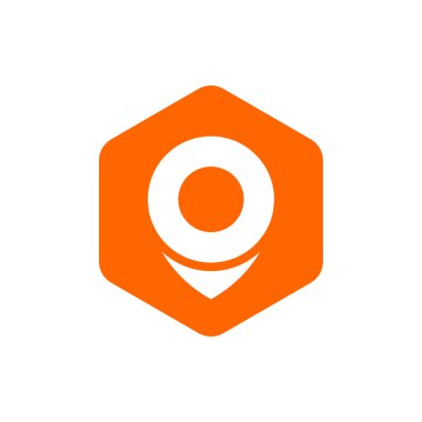 Turuncu altıgen üzerinde harita pin veya konum imleci simgesi - Vektör