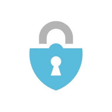 Mavi asma kilit simgesi tasarımı, kilit logosu beyaz arkaplanda izole edildi - Vektör